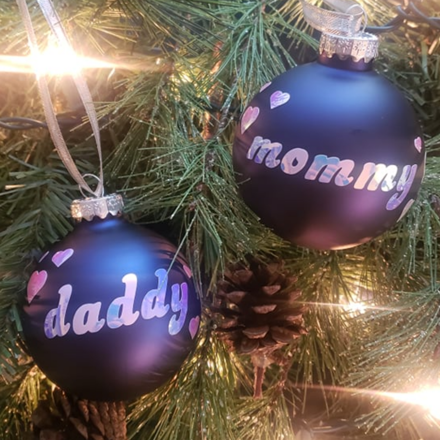 Mommy / Daddy Glass Christmas Ornament