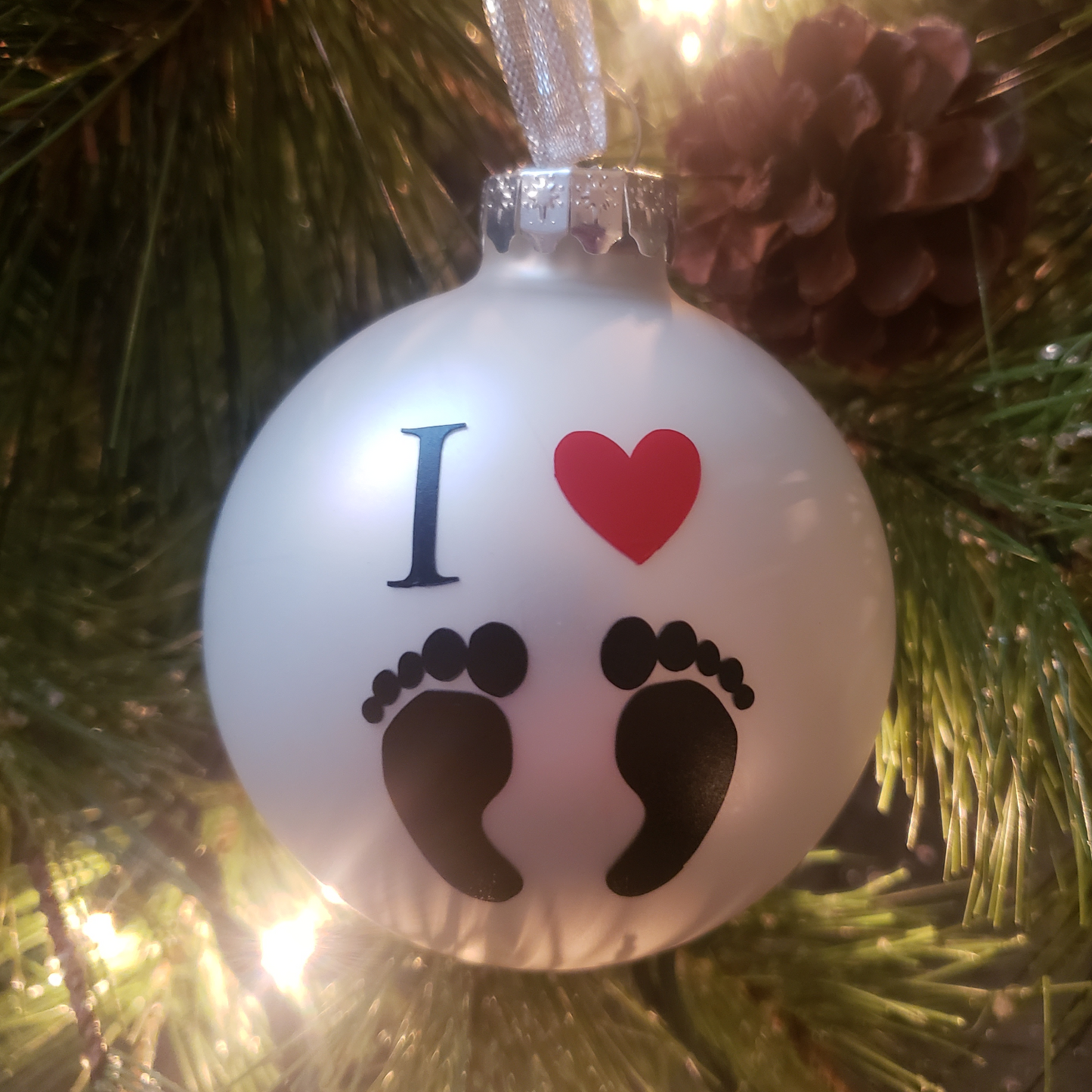 I Love Feet Glass Christmas Ornament