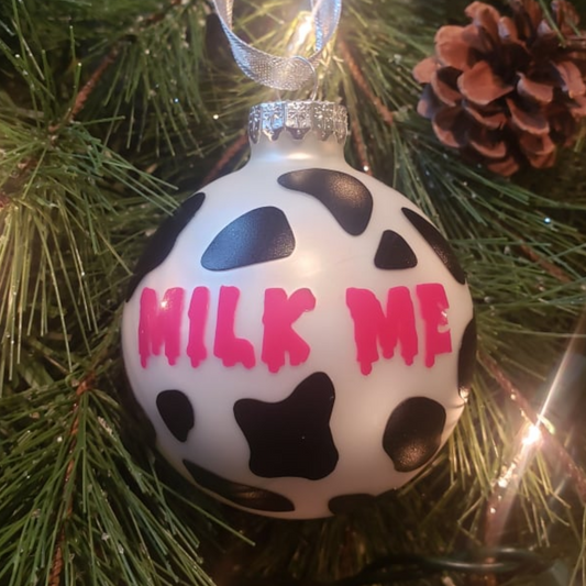 Milk Me Cow Print Glass Christmas Ornament