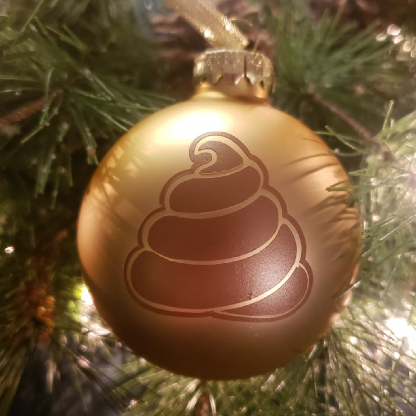 Poop Emoji Glass Christmas Ornament