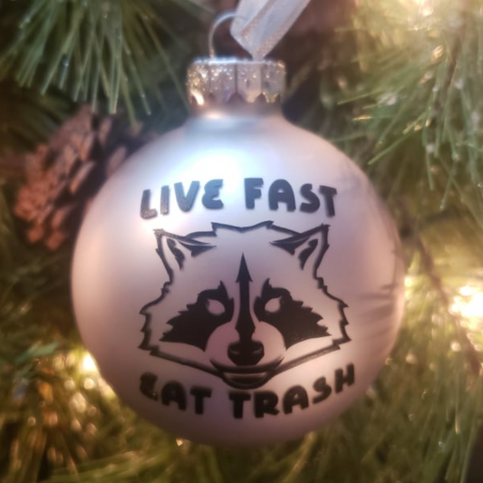 Live Fast Eat Trash Glass Christmas Ornament